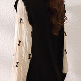 Casual Versatile Ruffled Bowknot Color-Block Knitted Top