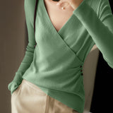 Casual Versatile V-Neck Asymmetric Base Layer Knitted Top