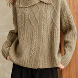 Casual Versatile Lapel Diagonal Placket Cable-Knit Cardigan