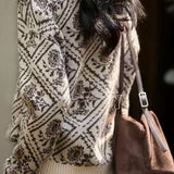 Casual Versatile Crew Neck Pullover Long-Sleeve Jacquard Knitted Top