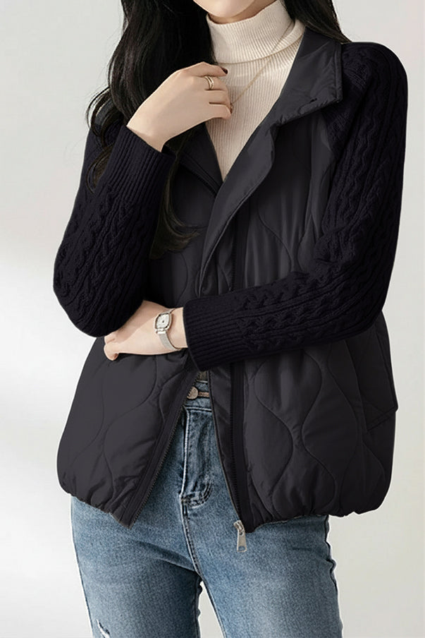 Casual Versatile Collared Quilted Knit Jacket