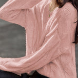 Casual Minimalist Round Neck Pullover Cable Knit Sweater