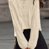 Casual Minimalist Round Neck Pullover Cable Knit Sweater