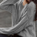 Casual Minimalist Round Neck Pullover Cable Knit Sweater