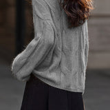 Casual Minimalist Round Neck Pullover Cable Knit Sweater