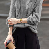 Casual Minimalist Round Neck Pullover Cable Knit Sweater