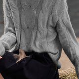 Casual Minimalist Round Neck Pullover Cable Knit Sweater