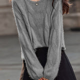 Casual Minimalist Round Neck Pullover Cable Knit Sweater