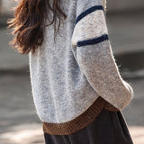 Casual Versatile Relaxed Color-Block Striped Blended Cardigan