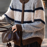 Casual Versatile Relaxed Color-Block Striped Blended Cardigan