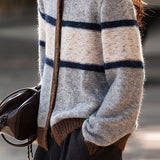 Casual Versatile Relaxed Color-Block Striped Blended Cardigan