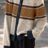 Casual Versatile Relaxed Color-Block Striped Blended Cardigan