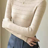 Casual Minimalist Half-High Neck Ribbed Fleece Knit Base Layer
