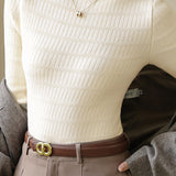Casual Minimalist Half-High Neck Ribbed Fleece Knit Base Layer