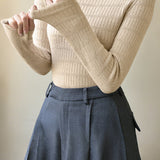 Casual Minimalist Half-High Neck Ribbed Fleece Knit Base Layer
