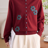 Round Neck Embroidered Knit Cardigan