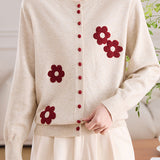 Round Neck Embroidered Knit Cardigan