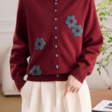 Round Neck Embroidered Knit Cardigan
