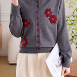 Round Neck Embroidered Knit Cardigan