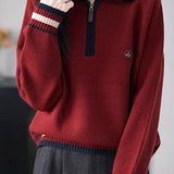 Half-Zip Collared Color-Block Knit Top