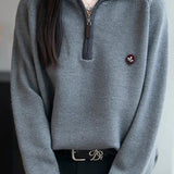 Half-Zip Collared Color-Block Knit Top