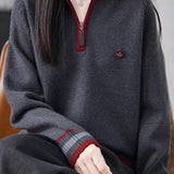 Half-Zip Collared Color-Block Knit Top