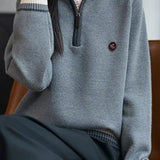 Half-Zip Collared Color-Block Knit Top