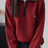 Half-Zip Collared Color-Block Knit Top
