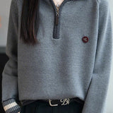 Half-Zip Collared Color-Block Knit Top