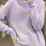 Half-High Neck Color-Block Striped Sweater