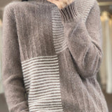 Half-High Neck Color-Block Striped Sweater