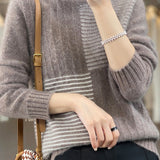 Half-High Neck Color-Block Striped Sweater