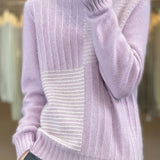 Half-High Neck Color-Block Striped Sweater