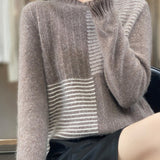 Half-High Neck Color-Block Striped Sweater
