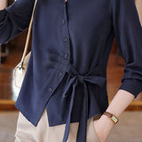 Casual Solid-Color Asymmetric Bow Tie Shirt