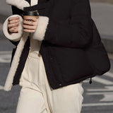 Casual Versatile Color-Block Sherpa Paneled Cotton-Padded Coat