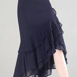 Commuter Solid-Color Asymmetric Ruffled Mermaid Midi Skirt