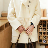 Casual Temperament Detachable Fringed Scarf Collar Woolen Coat
