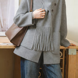 Casual Temperament Detachable Fringed Scarf Collar Woolen Coat