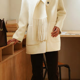 Casual Temperament Detachable Fringed Scarf Collar Woolen Coat