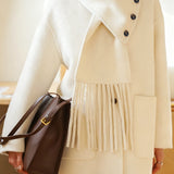 Casual Temperament Detachable Fringed Scarf Collar Woolen Coat