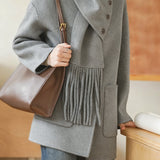 Casual Temperament Detachable Fringed Scarf Collar Woolen Coat