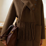 Casual Temperament Detachable Fringed Scarf Collar Woolen Coat