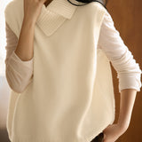 Casual Versatile Solid-Color Irregular Lapel Knitted Vest