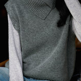 Casual Versatile Solid-Color Irregular Lapel Knitted Vest