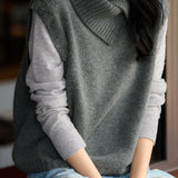 Casual Versatile Solid-Color Irregular Lapel Knitted Vest