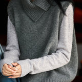 Casual Versatile Solid-Color Irregular Lapel Knitted Vest