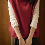 Casual Versatile Solid-Color Irregular Lapel Knitted Vest