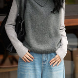 Casual Versatile Solid-Color Irregular Lapel Knitted Vest