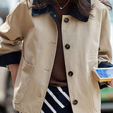 Color-Block Commuter Lapel Jacket Coat